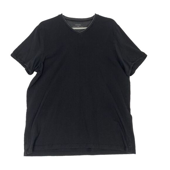 CALVIN KLEIN Graphic 100% Pima Cotton V-Neck Short Sleeve Black T-Shirt Men's XL - Picture 1 of 11